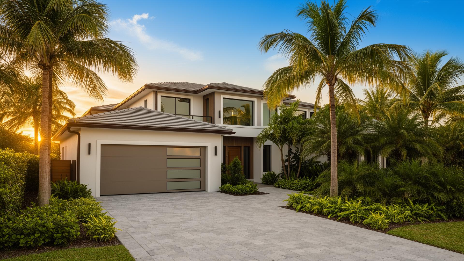 Modern Jupiter home with new glass-panel garage door